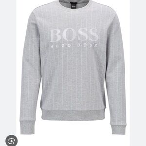 Hugo Boss Grey Pinstripe Crewneck Sweatshirt with Flock Logo